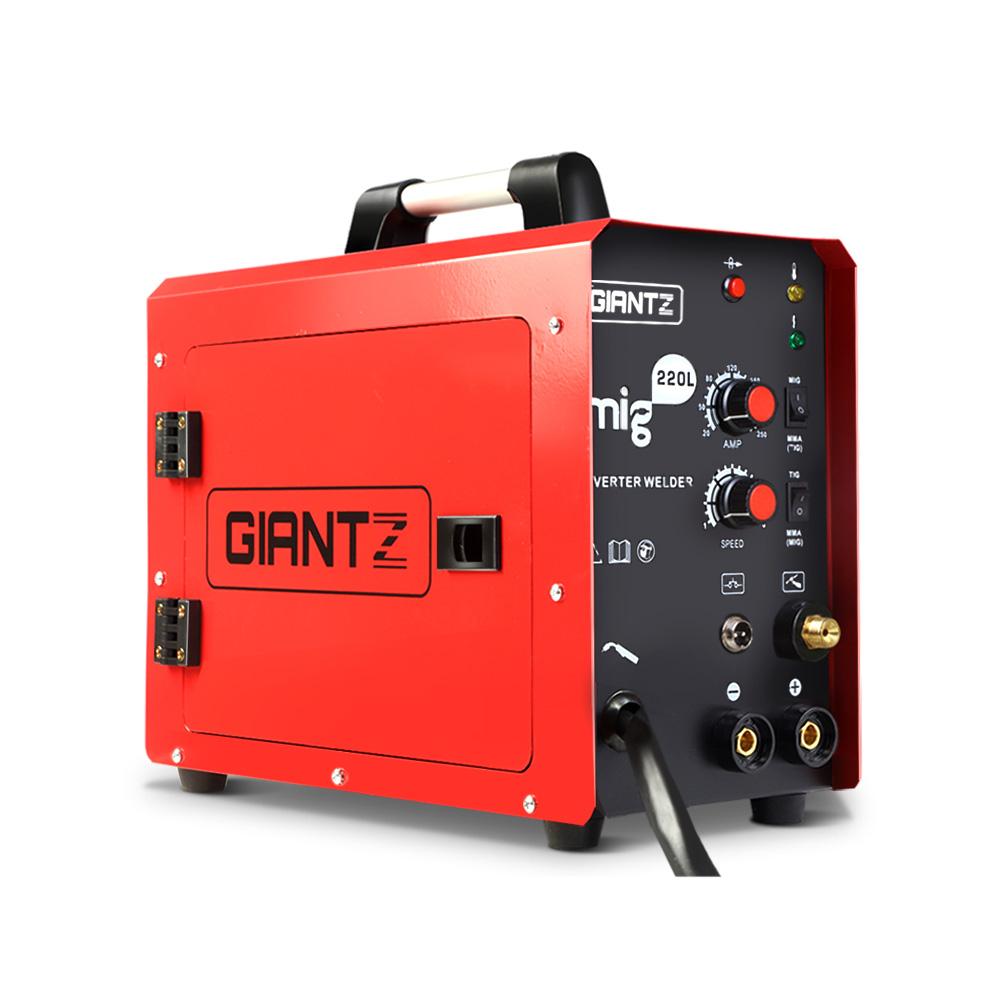 Giantz 220 Amp Inverter Welder showcasing its compact design and user-friendly controls, ideal for MIG, MAG, TIG, and MMA welding.