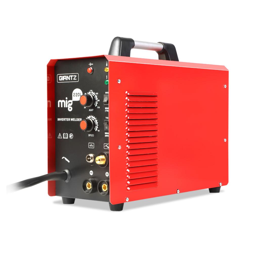 Giantz 220 Amp Inverter Welder showcasing its compact design and user-friendly controls, ideal for MIG, MAG, TIG, and MMA welding.