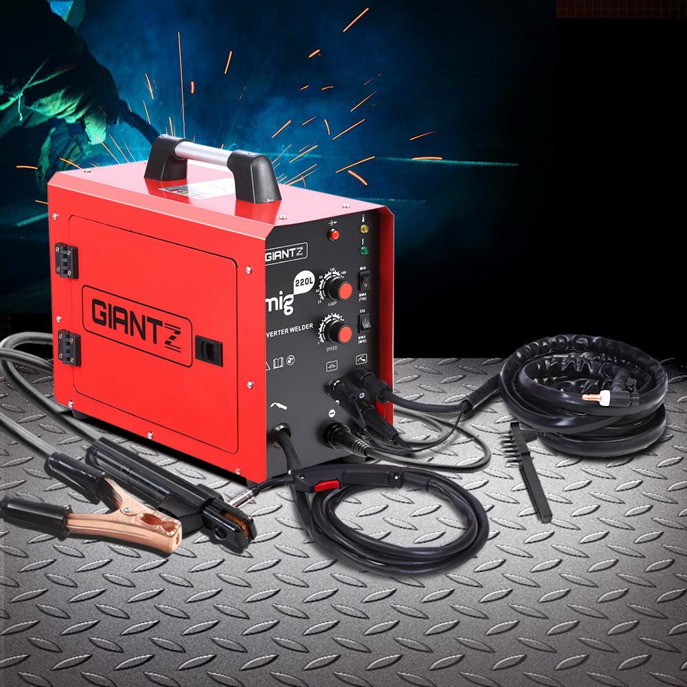 Giantz 220 Amp Inverter Welder showcasing its compact design and user-friendly controls, ideal for MIG, MAG, TIG, and MMA welding.