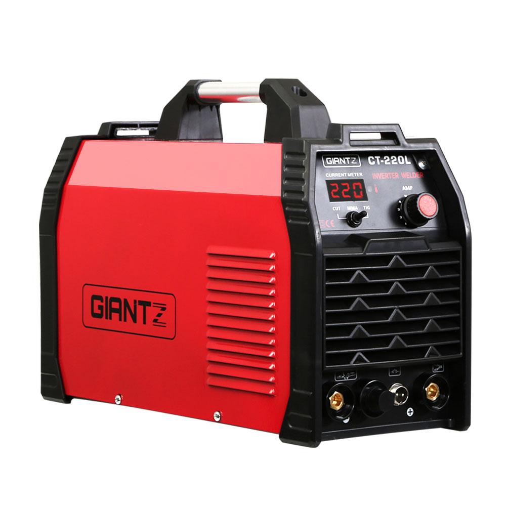 Giantz 220Amp Inverter Welder Plasma Cutter with digital display and accessories, showcasing its compact design and advanced features.