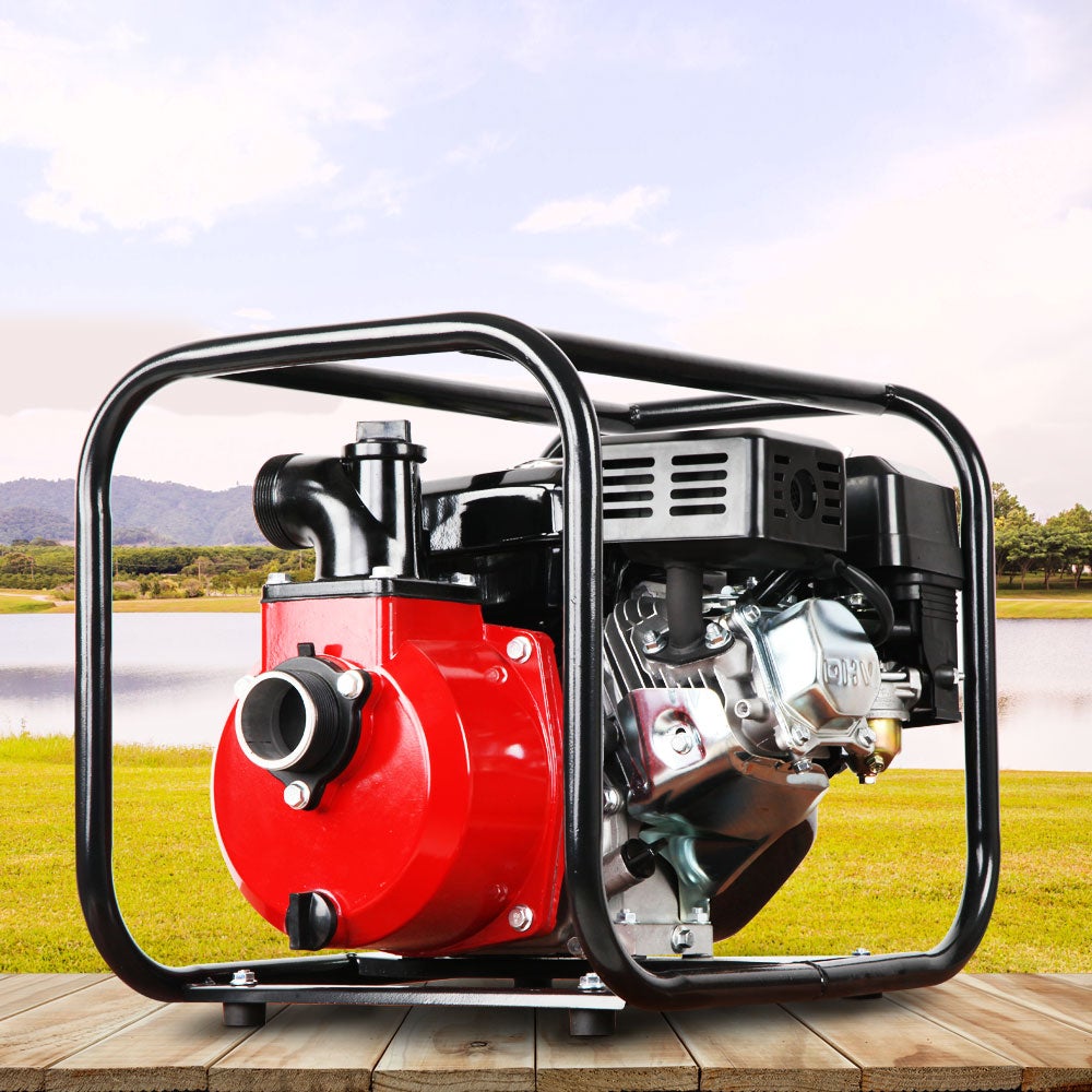 Giantz 2-inch High Flow Water Pump in black and red, showcasing its robust design and features.