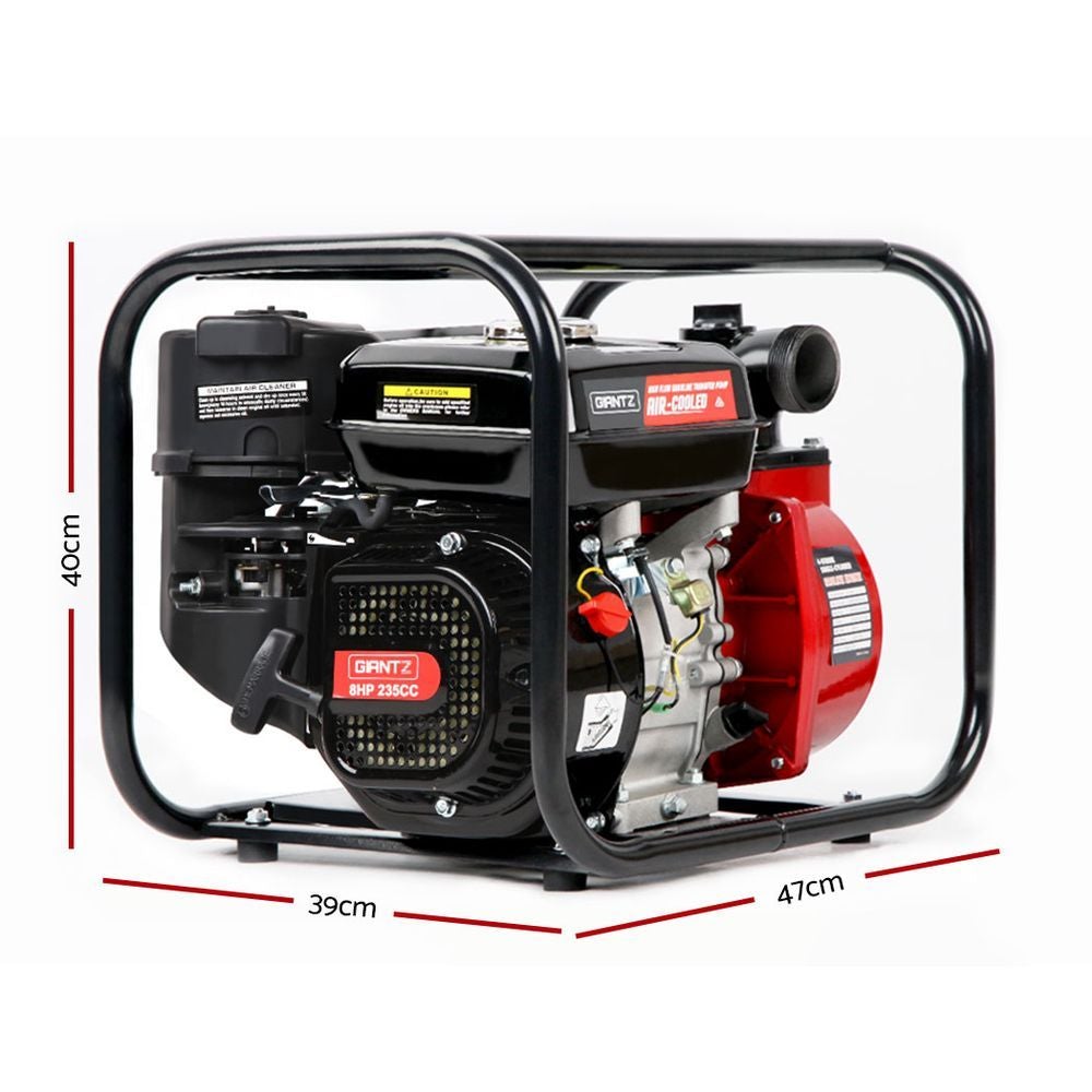 Giantz 2-inch High Flow Water Pump in black and red, showcasing its robust design and features.