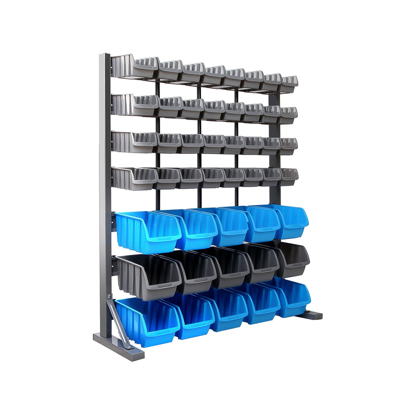 Giantz 47 Bin Storage Shelving Rack with 47 moulded bins in grey and blue, showcasing its heavy-duty design and customizable features.