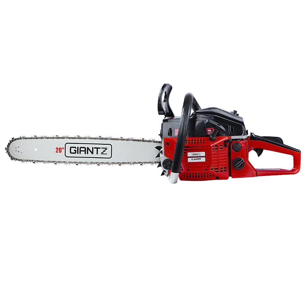 GIANTZ 52CC Petrol Chainsaw with 20-inch bar and chain, showcasing its robust design and commercial-grade features.