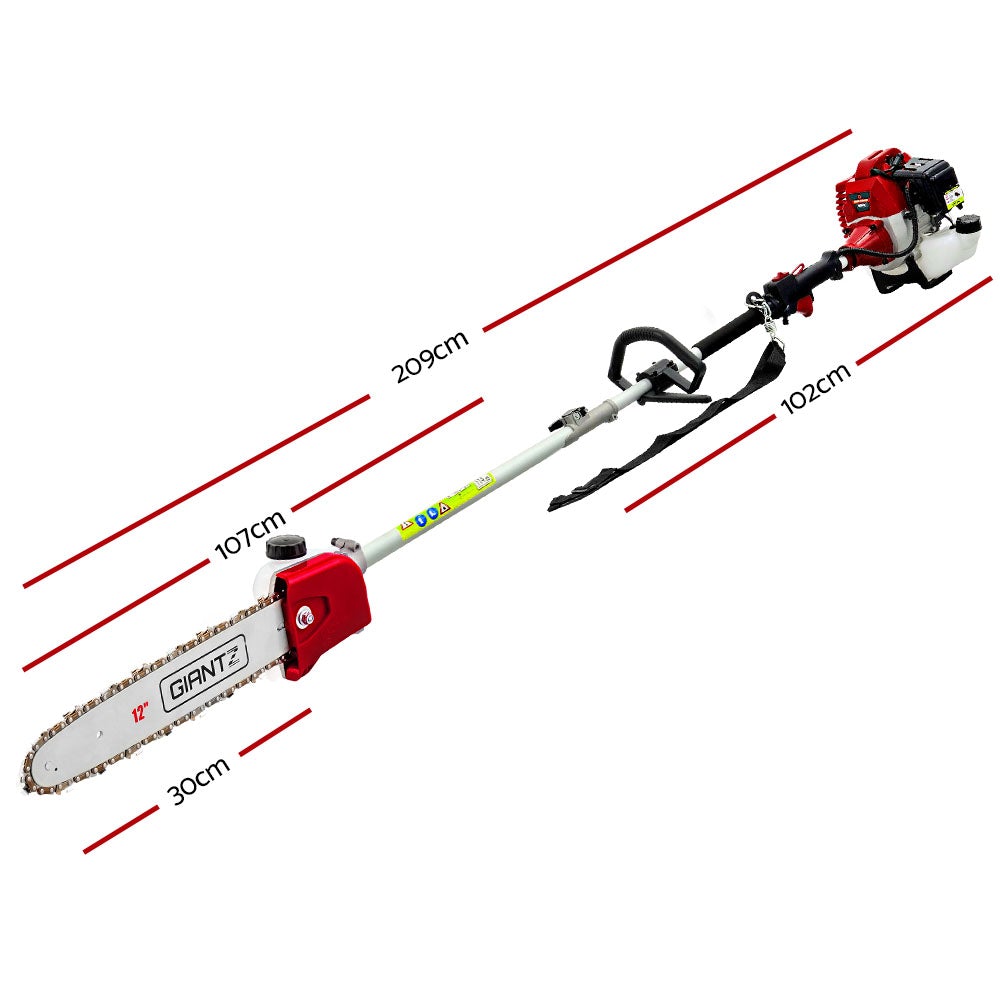 Giantz 62cc 2-in-1 Multi Use Chainsaw with hedge trimmer and extension poles, showcasing its powerful design and versatility.