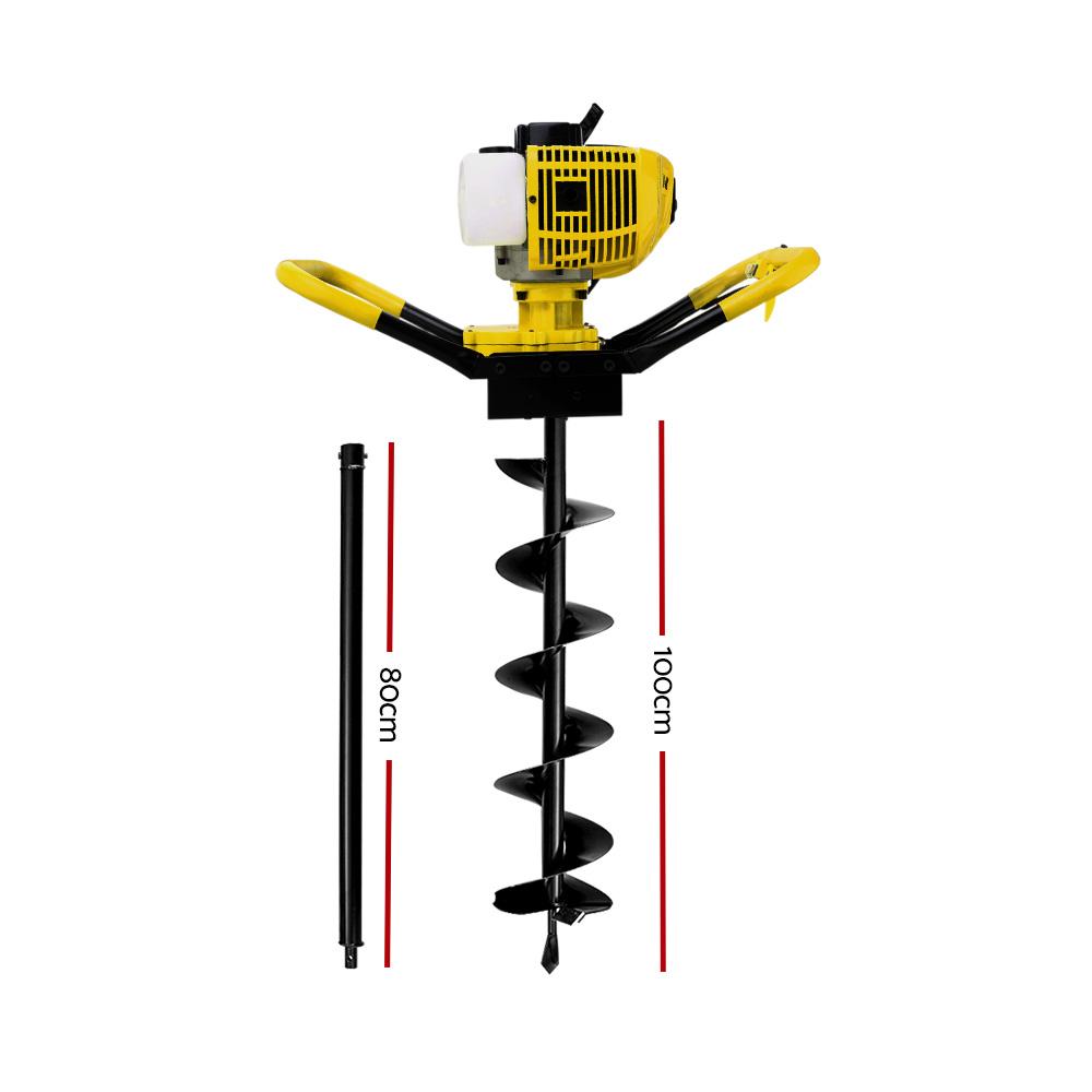 Giantz 80CC Petrol Post Hole Digger with auger and extension, showcasing its robust design and features for efficient hole digging.