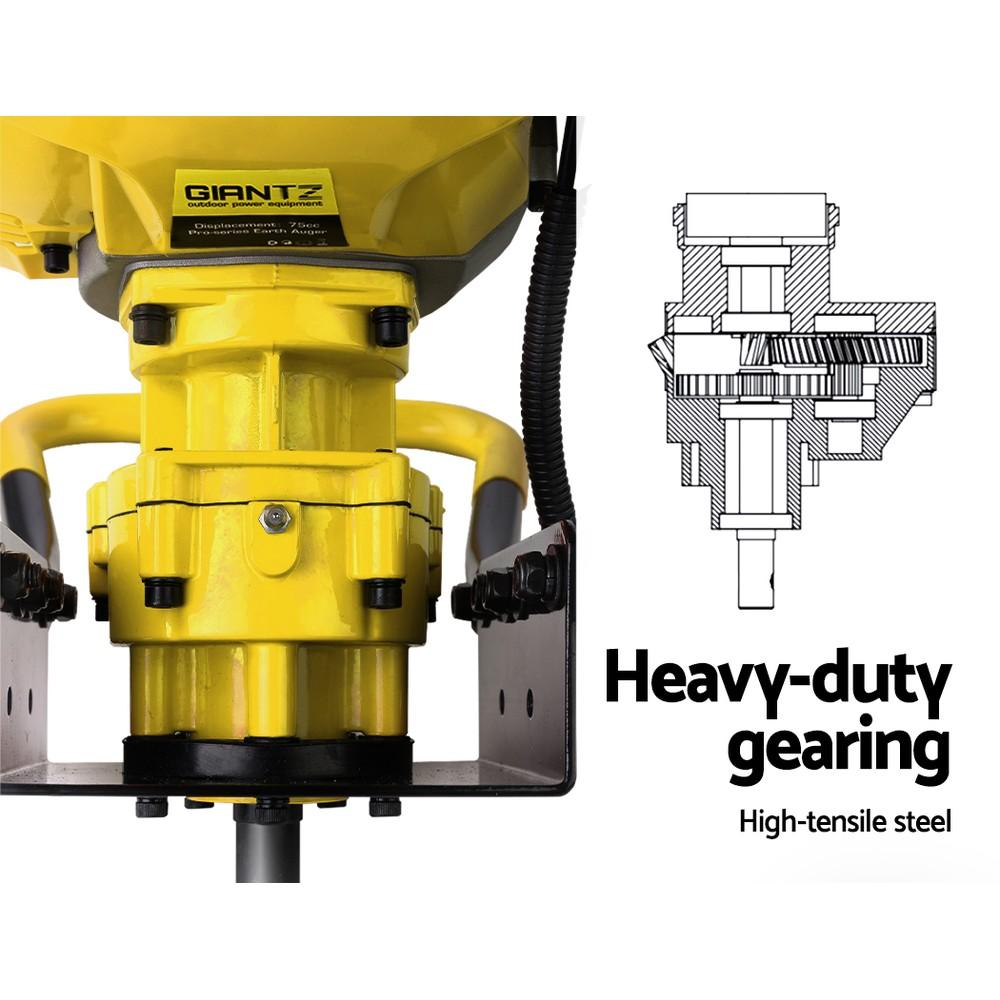 Giantz 80CC Petrol Post Hole Digger with auger and extension, showcasing its robust design and features for efficient hole digging.