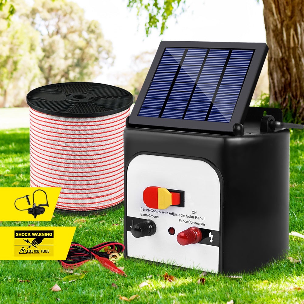 Giantz 8km Solar Electric Fence Energiser with 400m polytape and accessories, designed for livestock security and animal deterrence.