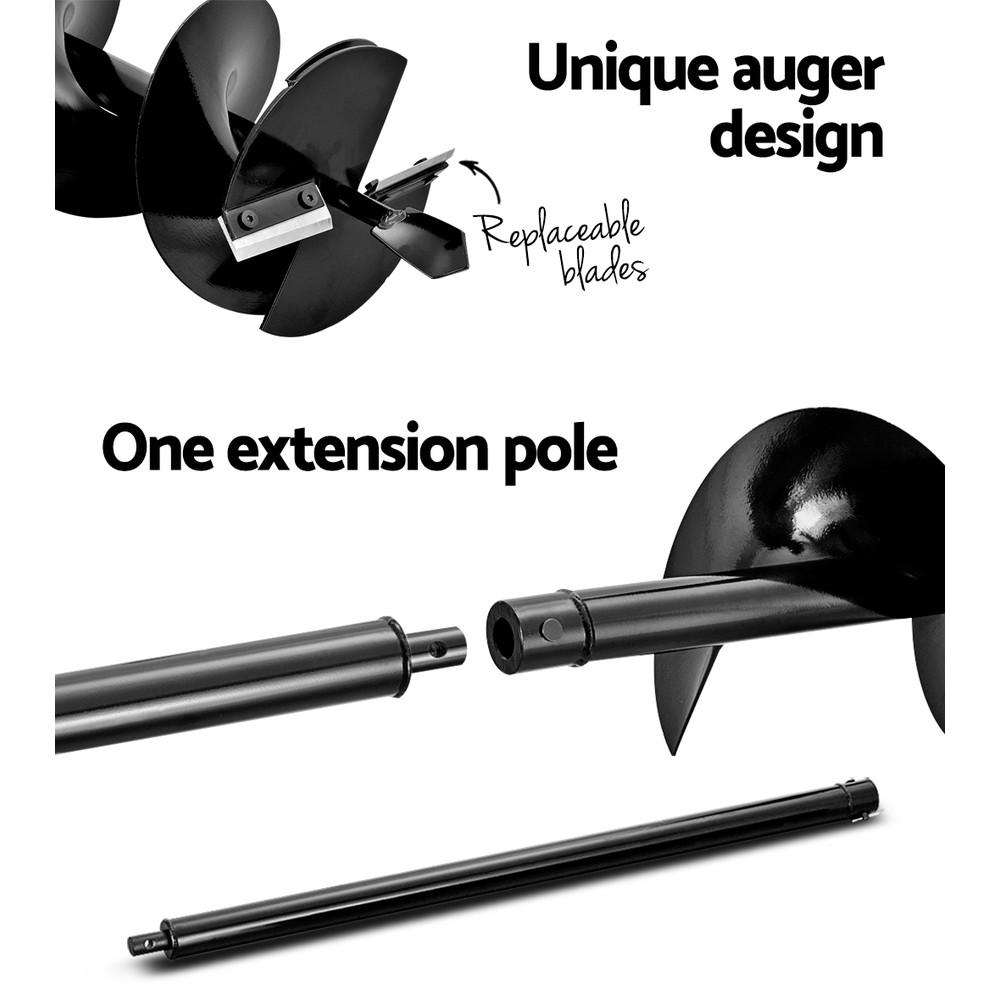 Giantz 92CC Petrol Post Hole Digger with auger and extension, showcasing its robust design and features.