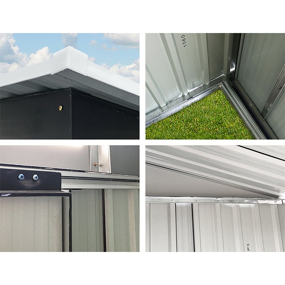 Giantz Garden Shed in grey, showcasing its double sliding doors and sloped roof, perfect for outdoor storage.