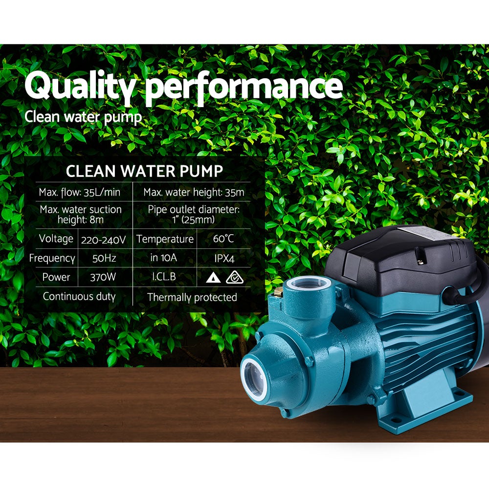 Giantz Peripheral Water Pump with brass impeller and cast iron body, designed for efficient garden irrigation and water pressure enhancement.