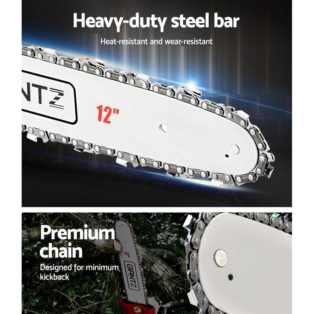 GIANTZ Pole Chainsaw with hedge trimmer attachment and extension poles, showcasing its powerful 4-stroke engine and ergonomic design.