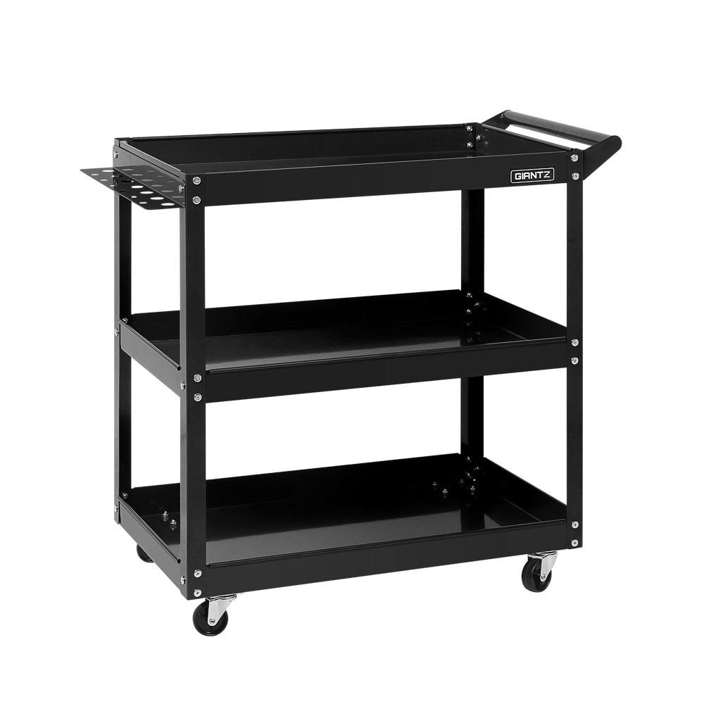 Giantz Tool Cart featuring three tiers, heavy-duty steel construction, and omni-directional castors for easy mobility.