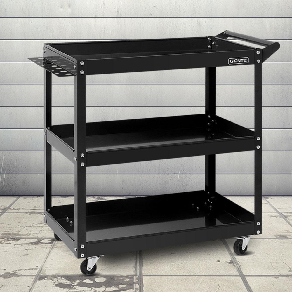 Giantz Tool Cart featuring three tiers, heavy-duty steel construction, and omni-directional castors for easy mobility.