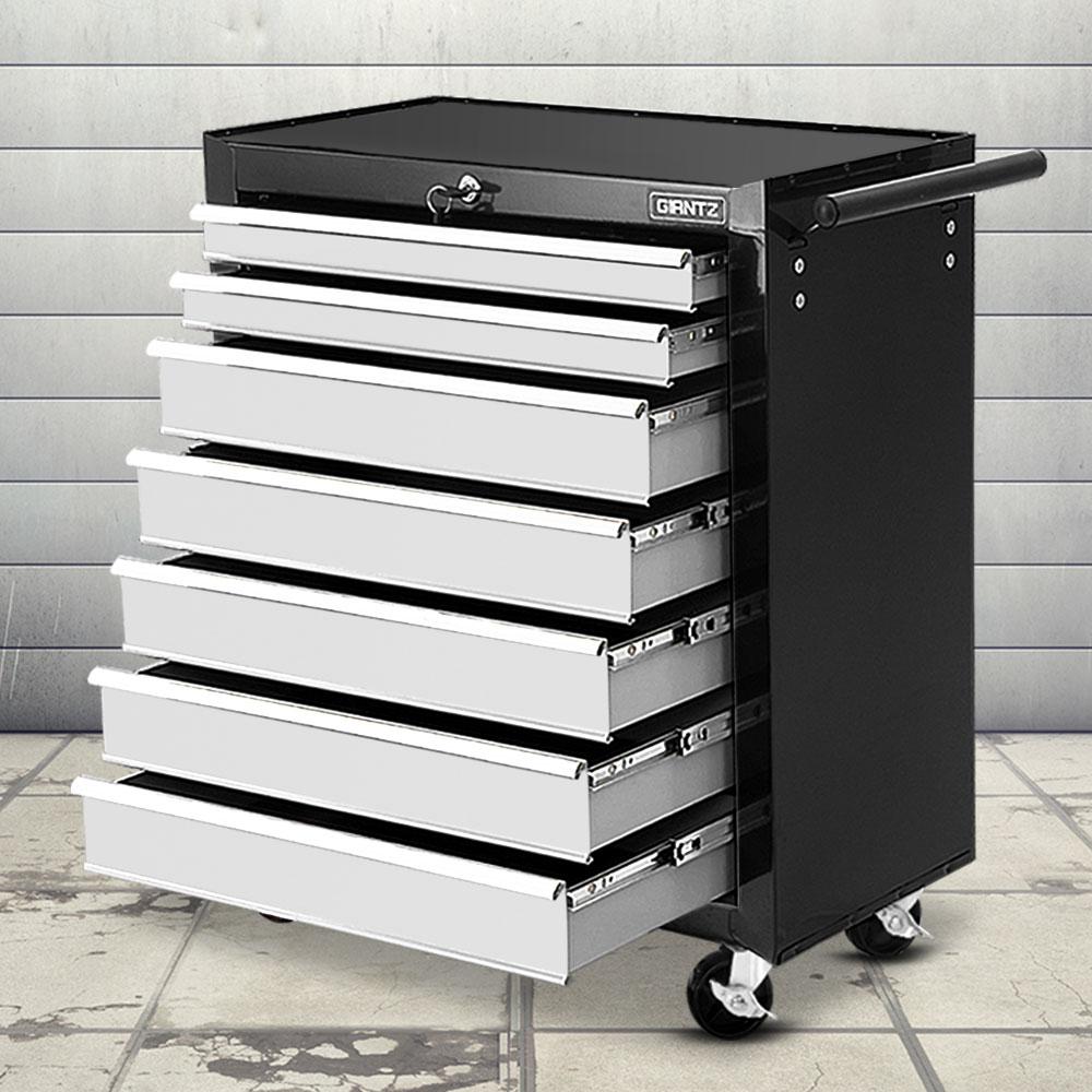 Giantz Tool Chest and Trolley Box Cabinet with 7 drawers, featuring a gripped top surface and sturdy wheels for mobility.