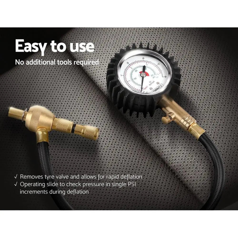 Giantz Tyre Deflater with Pressure Gauge Valve, featuring a durable design and easy-to-read display for accurate tyre pressure monitoring.