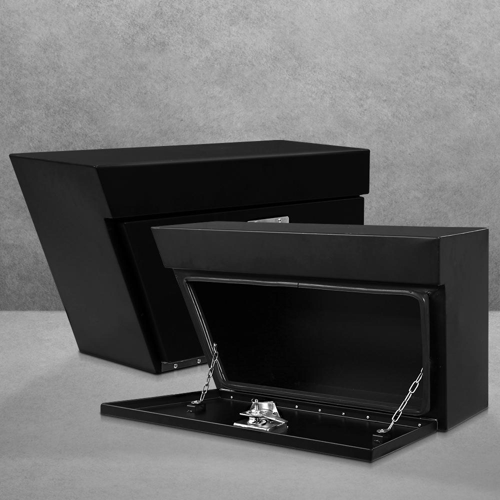 Giantz Ute Tool Box made of heavy-duty powder-coated steel, designed for under tray installation, featuring a front opening lid and T-handle lock.