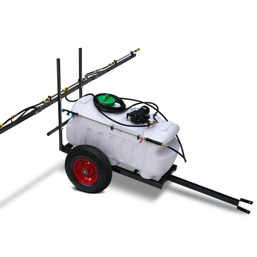 Giantz Weed Sprayer with 100L tank and trailer, featuring a foldable boom and handheld nozzle for efficient spraying.