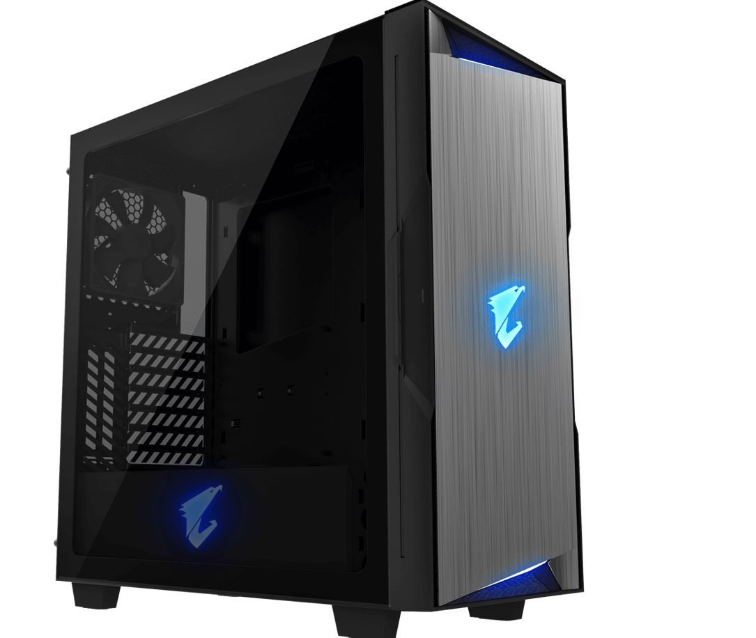 GIGABYTE AORUS AC300G Tempered Glass ATX Mid-Tower PC Gaming Case showcasing RGB lighting and sleek design.