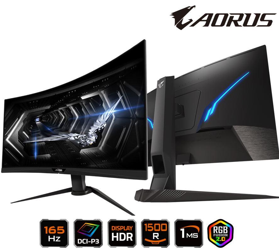 Gigabyte AORUS CV27Q-AP 27-inch curved tactical gaming monitor showcasing its sleek design and advanced display features.