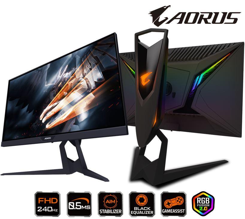 Gigabyte AORUS KD25F 24.5' Tactical Gaming Monitor showcasing its sleek design and RGB lighting features.