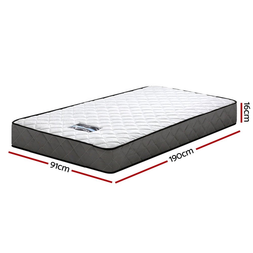 Giselle Bedding Alzbeta Bonnell Spring Mattress, 16cm thick, single size with luxurious polyester fabric and soft quilting layer.