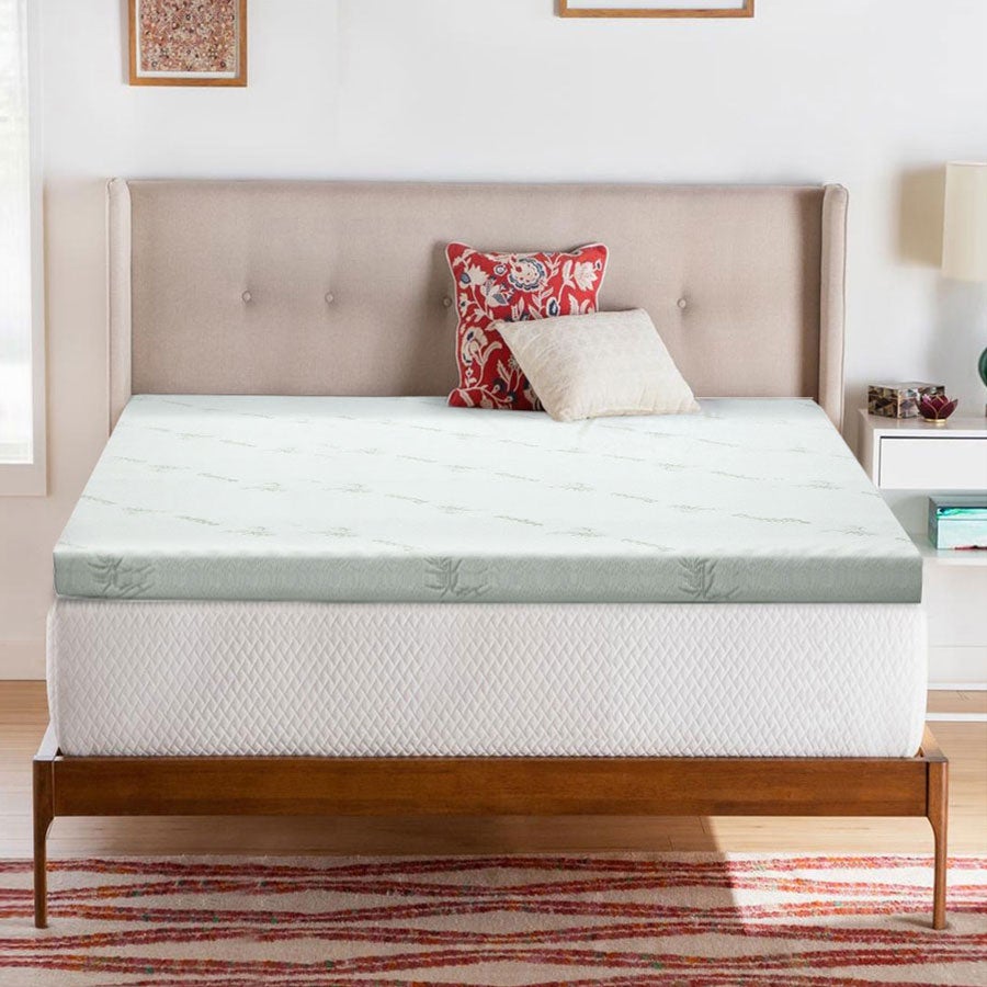 Giselle Bedding Cool Gel Memory Foam Mattress Topper with Bamboo Cover, showcasing its plush design and breathable fabric.