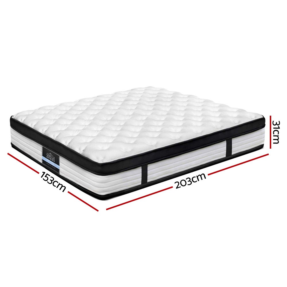 Giselle Bedding Devon Euro Top Pocket Spring Mattress with plush padding and luxury fabric, showcasing its 31cm thickness and elegant design.