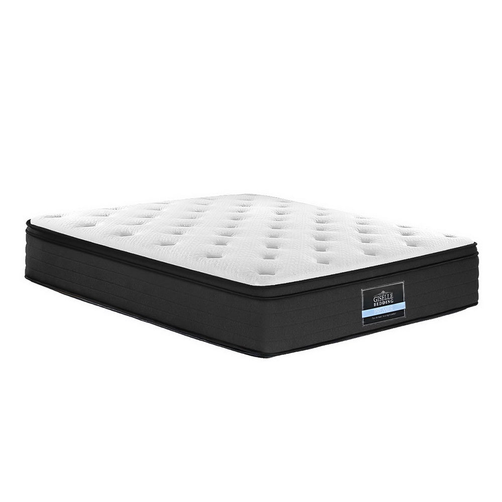 Giselle Bedding Eve Euro Top Pocket Spring Mattress, 34cm thick, featuring Belgium knitted fabric and 7-zone pocket springs for ultimate comfort.