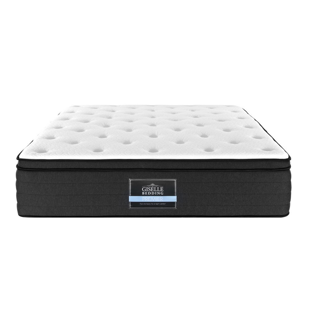 Giselle Bedding Eve Euro Top Pocket Spring Mattress, 34cm thick, featuring Belgium knitted fabric and 7-zone pocket springs for ultimate comfort.