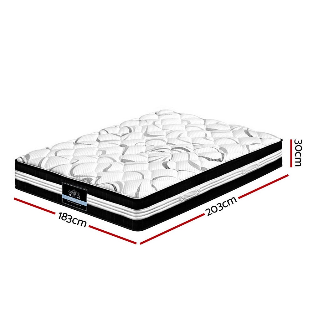 Giselle Bedding Mykonos Euro Top Pocket Spring Mattress, 30cm thick, featuring premium Belgium knitted fabric and independent pocket spring design.