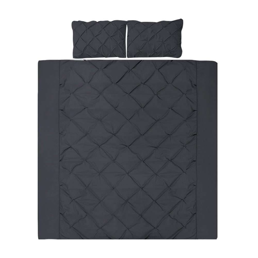 Giselle Bedding Super King Quilt Cover Set in Black with pinch pleated design and two matching pillowcases.