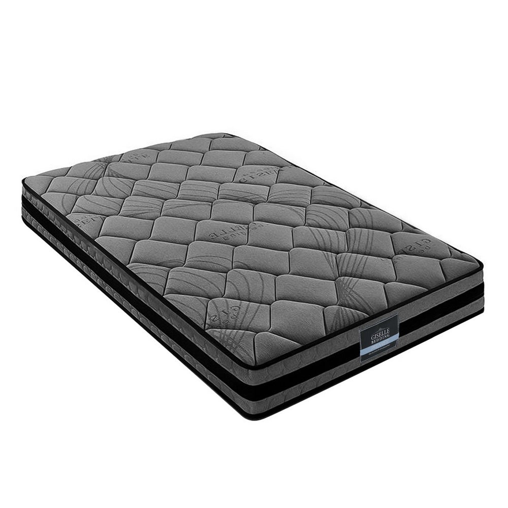 Giselle Bedding Wendell Pocket Spring Mattress, 22cm thick, single size, featuring soft Belgium knitted fabric and a grey and black design.