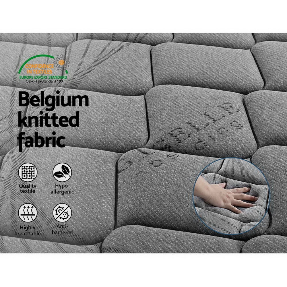 Giselle Bedding Wendell Pocket Spring Mattress, 22cm thick, single size, featuring soft Belgium knitted fabric and a grey and black design.