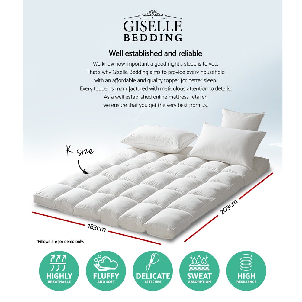 Giselle King Mattress Topper with 1000GSM microfibre filling, showcasing its plush and luxurious design, perfect for enhancing sleep comfort.