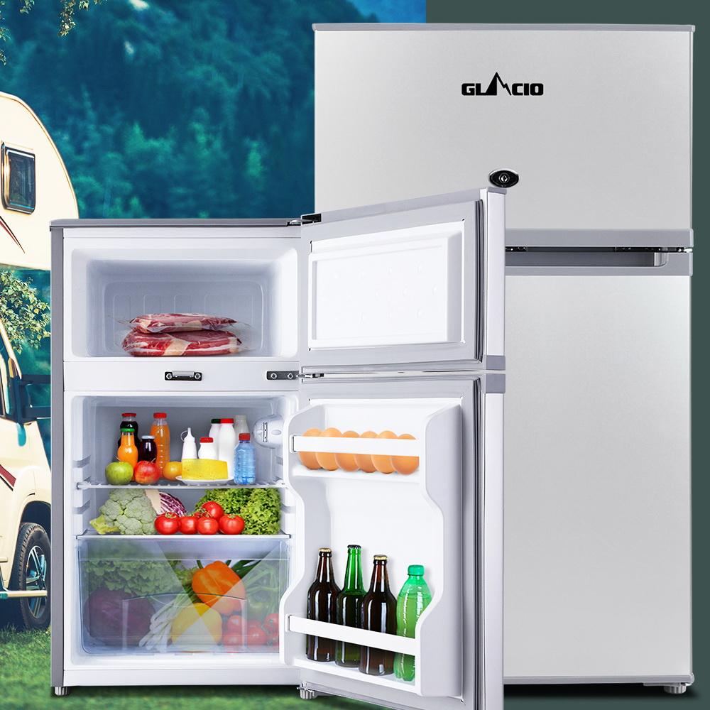 Glacio 65L Portable Fridge Bar Freezer Cooler in silver, showcasing its spacious design and adjustable temperature control.