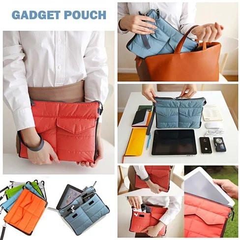 GO GO Gadget Pouch Insert in vibrant colors, showcasing its sturdy nylon material and multiple compartments for organization.