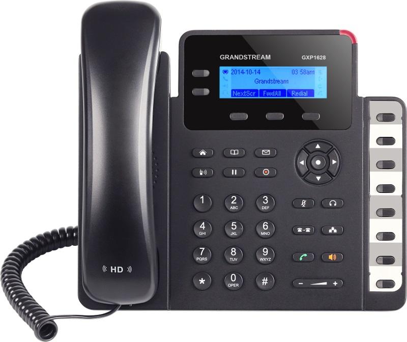 GRANDSTREAM GXP1628 IP Phone with backlit display and dual line keys, designed for small business communication.