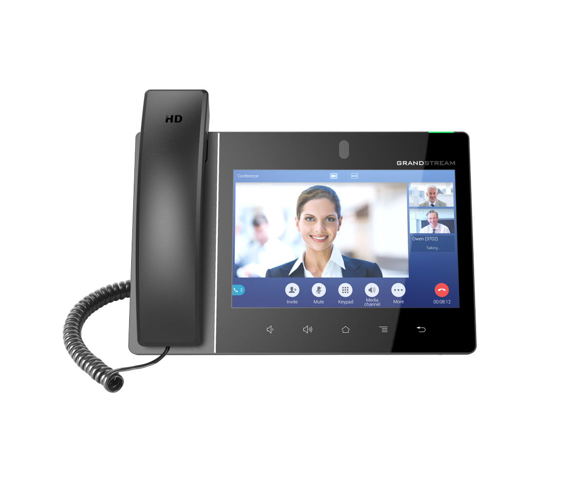 GRANDSTREAM GXV3380 Android IP Phone with 16 lines, featuring an 8-inch touch screen and built-in camera.