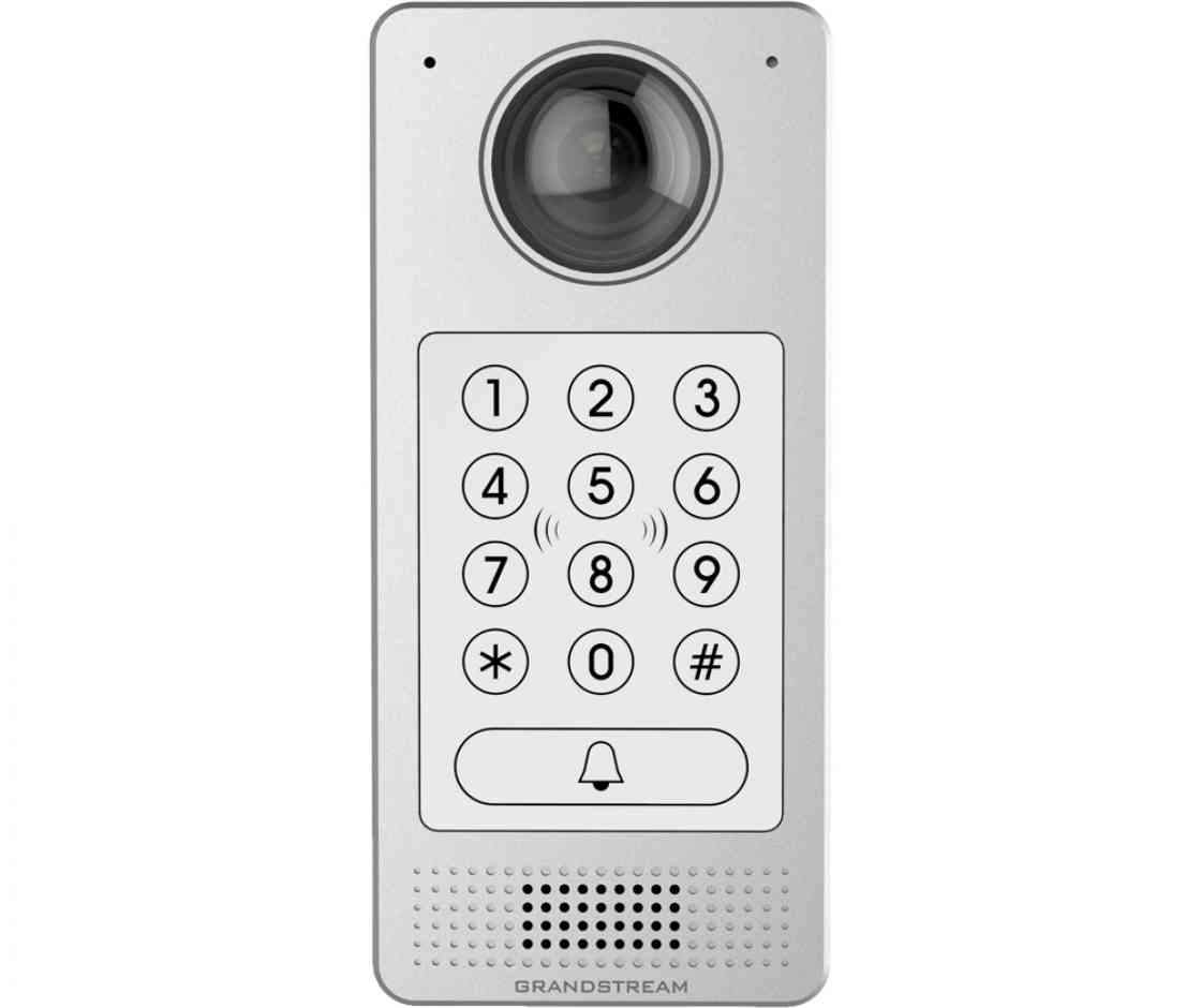 Grandstream HD IP Video Door System GDS3710 with 1080p camera and RFID chip reader, showcasing its sleek metal design and hemispheric lens.