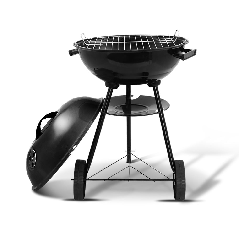 Grillz Charcoal BBQ Smoker featuring chrome-coated steel, portable design with wheels, and a charcoal rack for outdoor cooking.