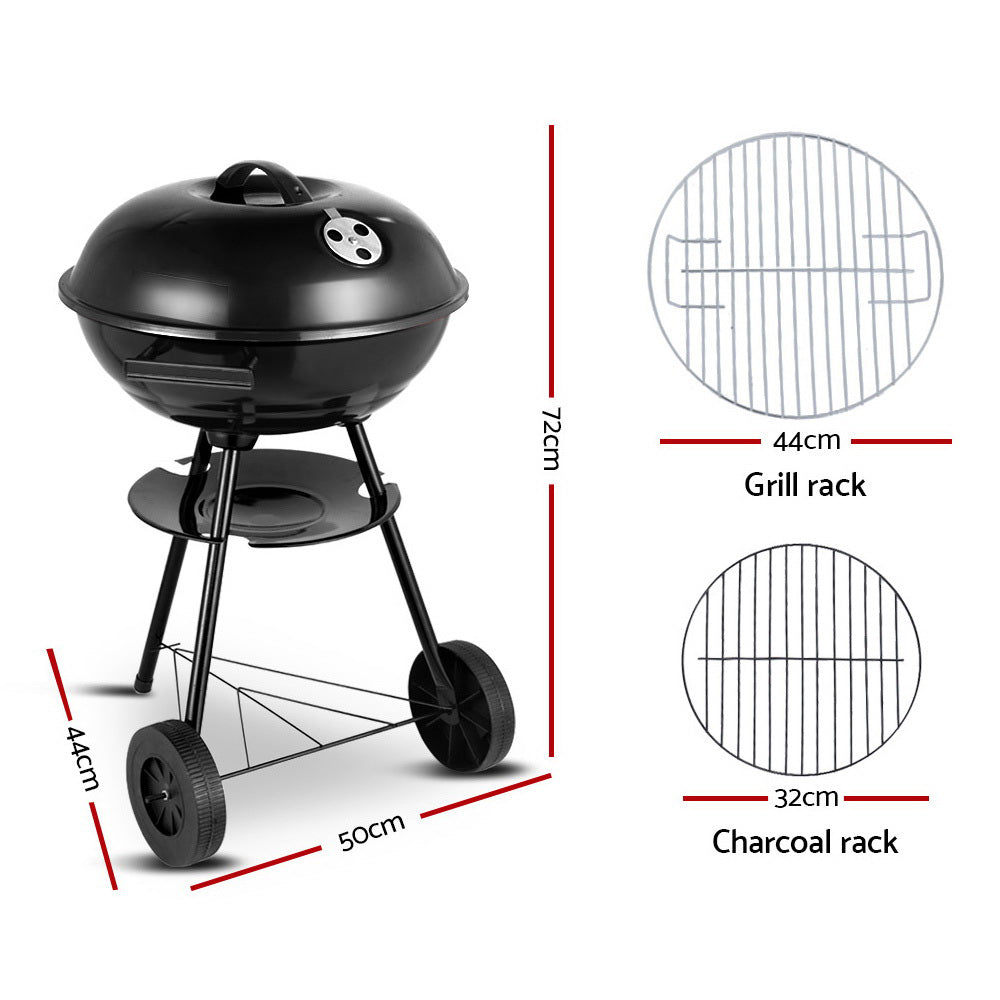 Grillz Charcoal BBQ Smoker featuring chrome-coated steel, portable design with wheels, and a charcoal rack for outdoor cooking.