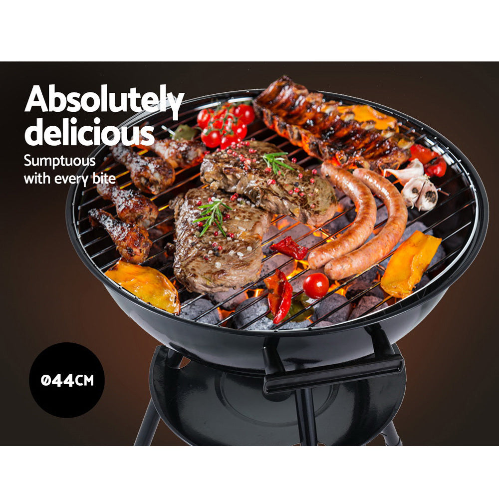 Grillz Charcoal BBQ Smoker featuring chrome-coated steel, portable design with wheels, and a charcoal rack for outdoor cooking.