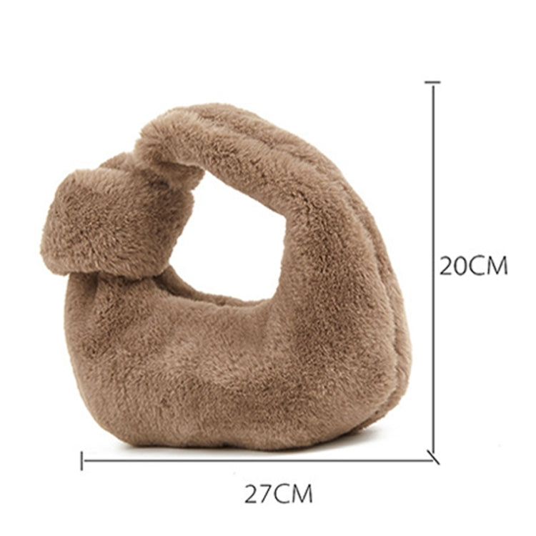 H6725 Autumn and Winter Rabbit Fleece Handbag in plush material, showcasing its knotted design and zipper closure.