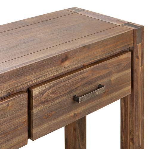 Hall Table with 2 storage drawers made of solid acacia wood, featuring a rustic metal finish and sturdy legs, ideal for hallway decor.