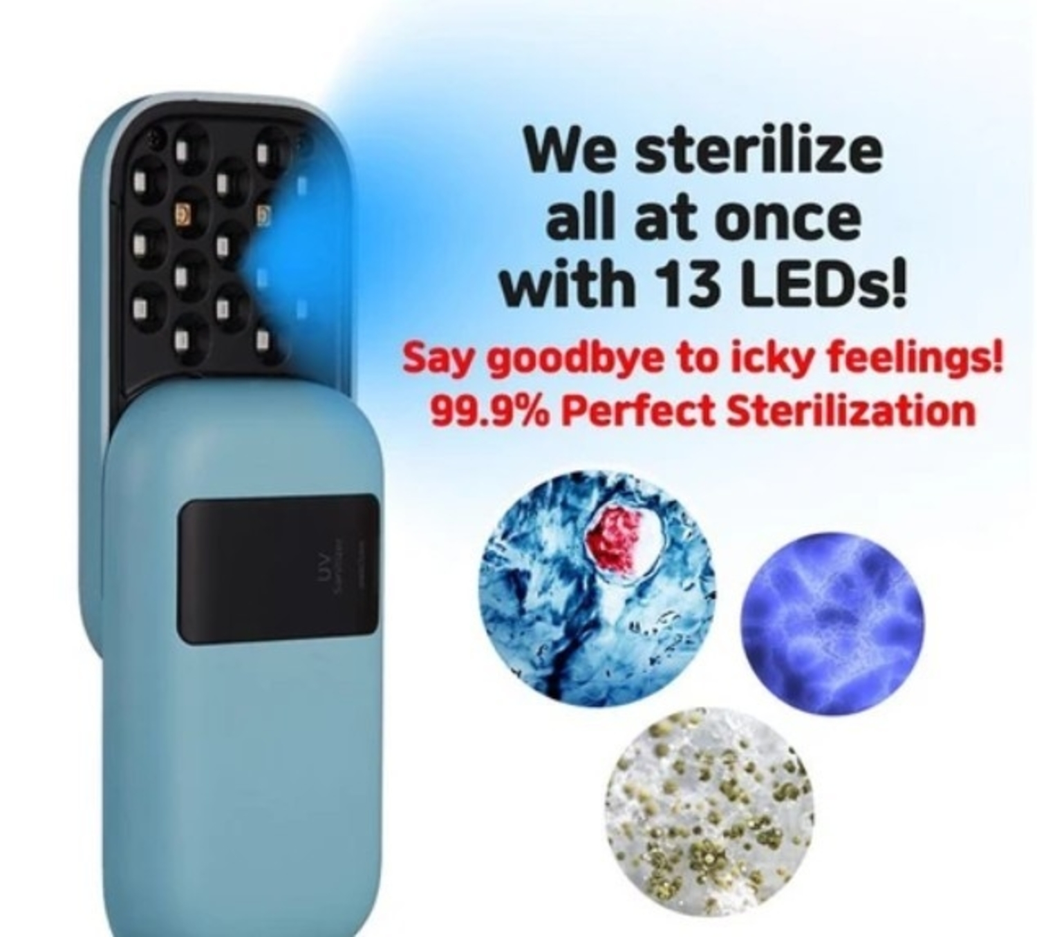 Handheld Portable UV Light Sanitizer with sleek design and UV LEDs for effective sterilization.