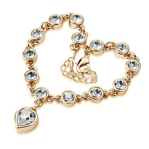 Happy Hearts Swarovski Crystal Bracelets featuring colorful heart charms and clear crystals, available in silver polished and gold plated finishes.