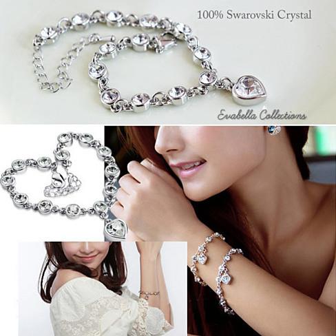 Happy Hearts Swarovski Crystal Bracelets featuring colorful heart charms and clear crystals, available in silver polished and gold plated finishes.