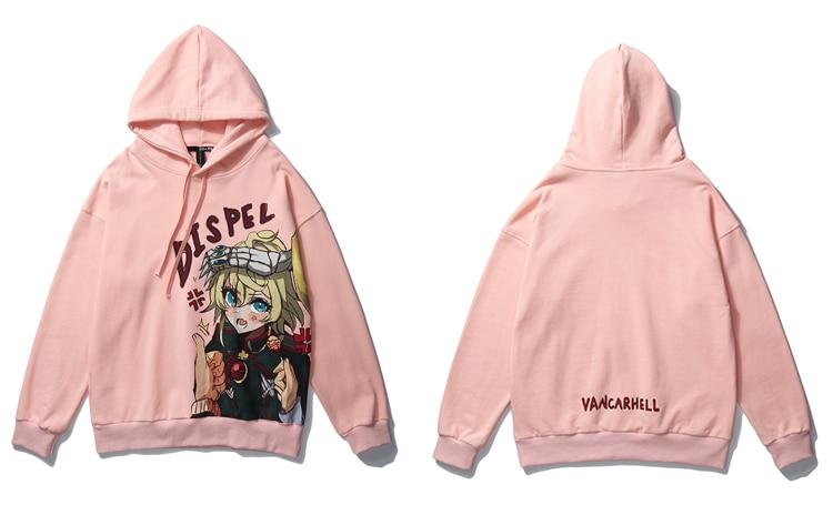 Harajuku hoodie for men featuring a Japanese Ukiyo-e anime girl print, showcasing a stylish and casual design.