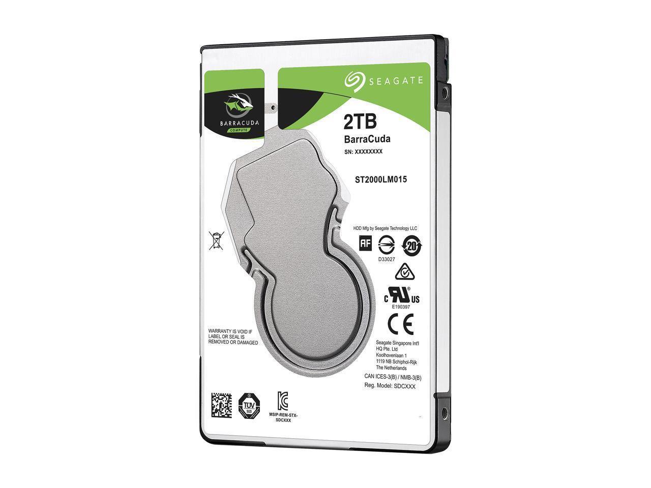 Seagate 2TB BarraCuda internal hard drive ST2000LM015 with 2.5-inch form factor and SATA interface.